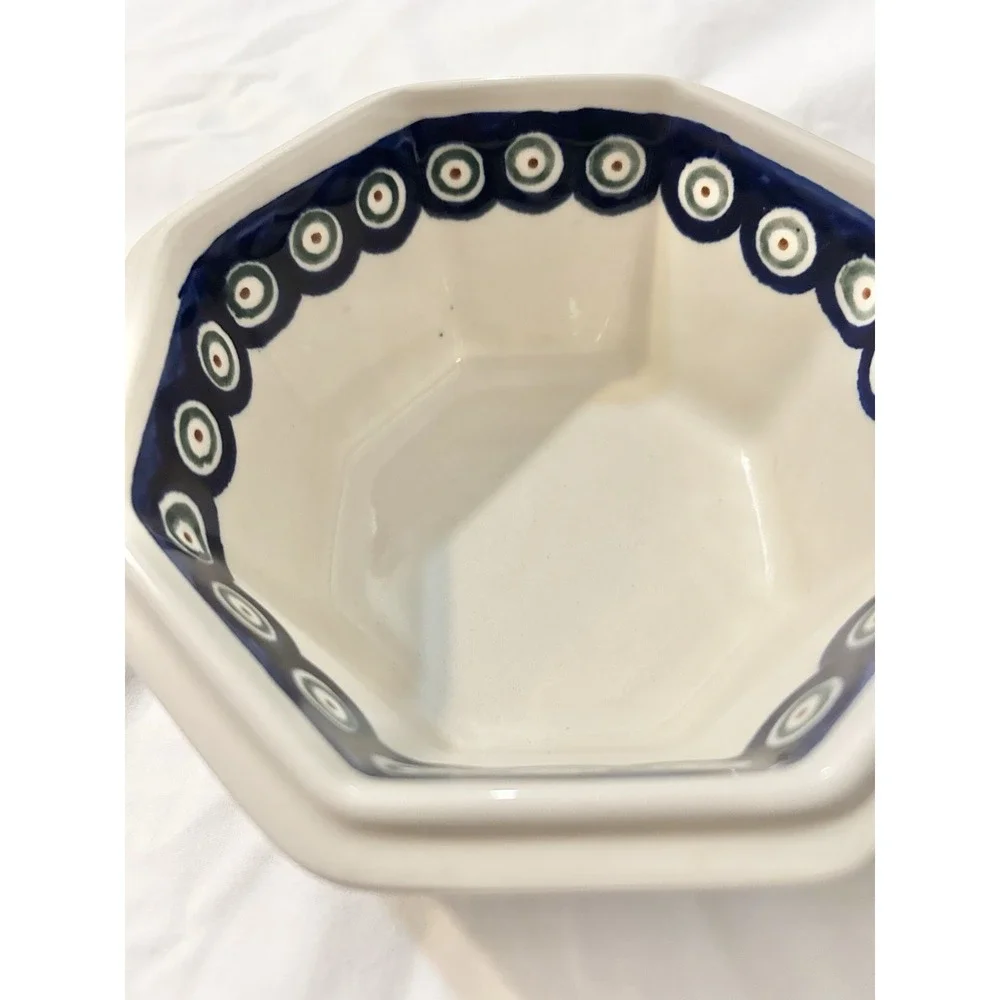 Boleslawiec Polish Pottery Swirl Octogonal Bowl Cobalt 6.5